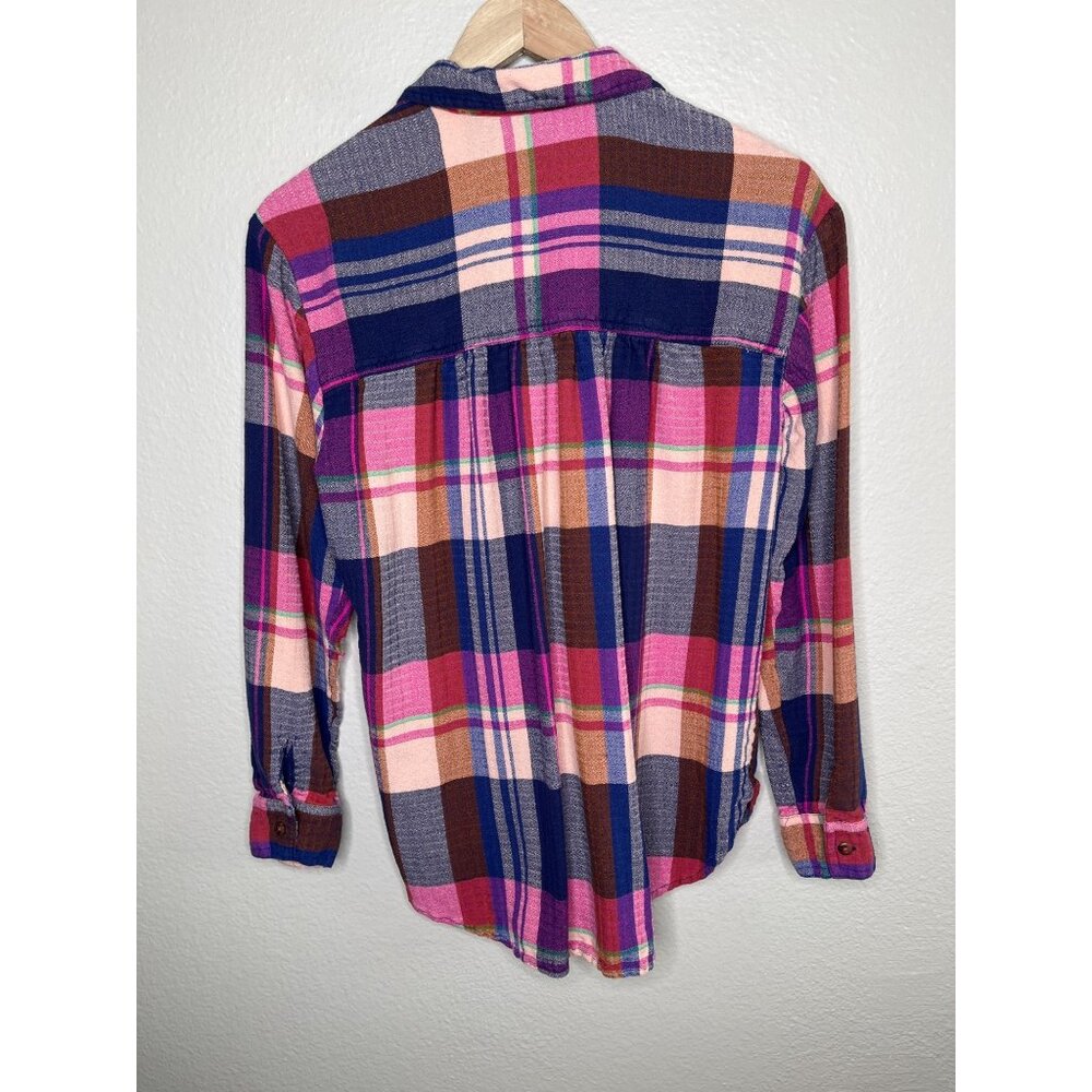 Pilcro Anthropologie Womens Pink Purple Plaid Button-Up Shirt Size Smal - Picture 9 of 11